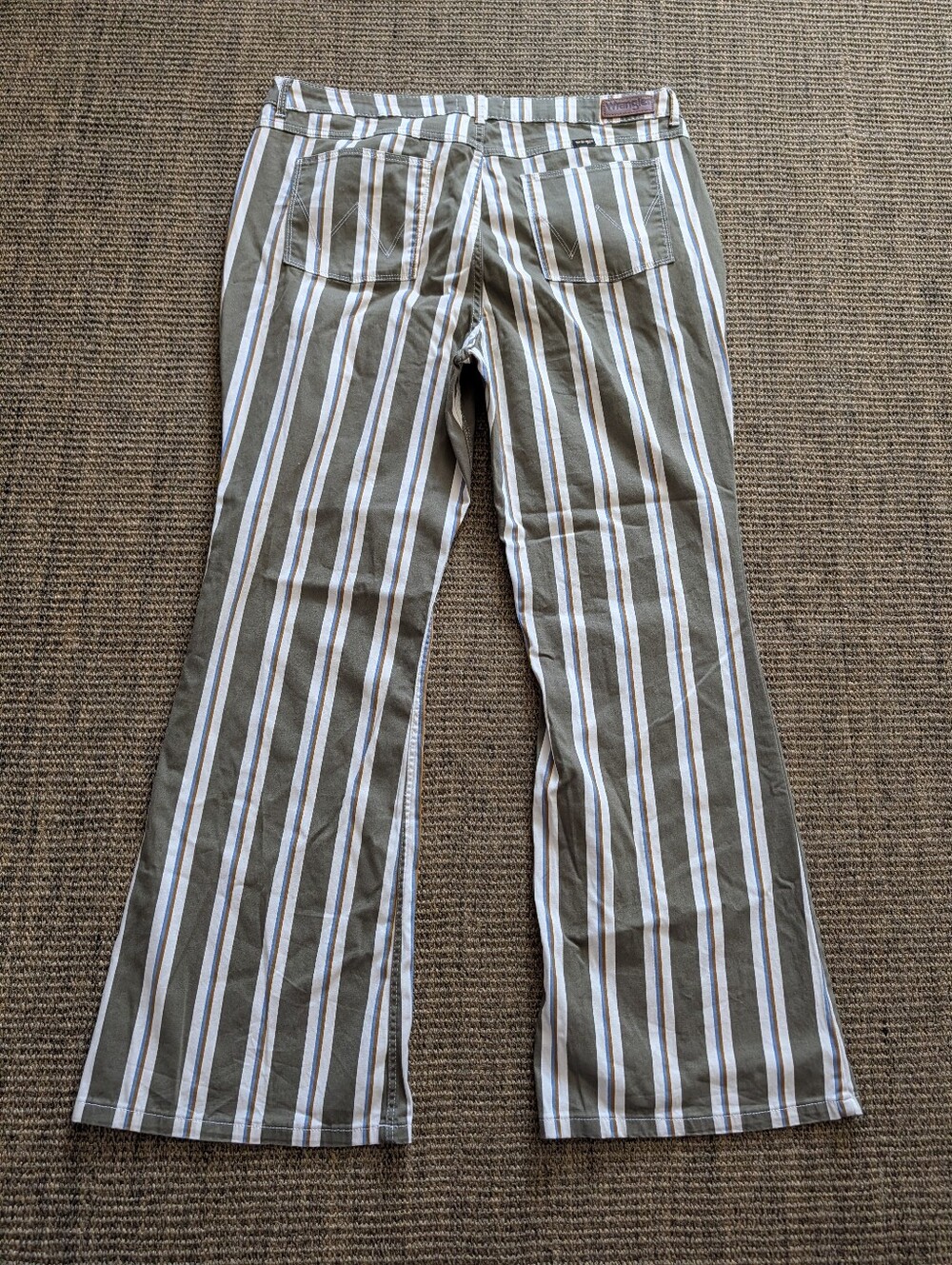 Wrangler Retro Moss Green Blue Mustard Stripe High Rise Flare Jeans Size 18 - Picture 10 of 12
